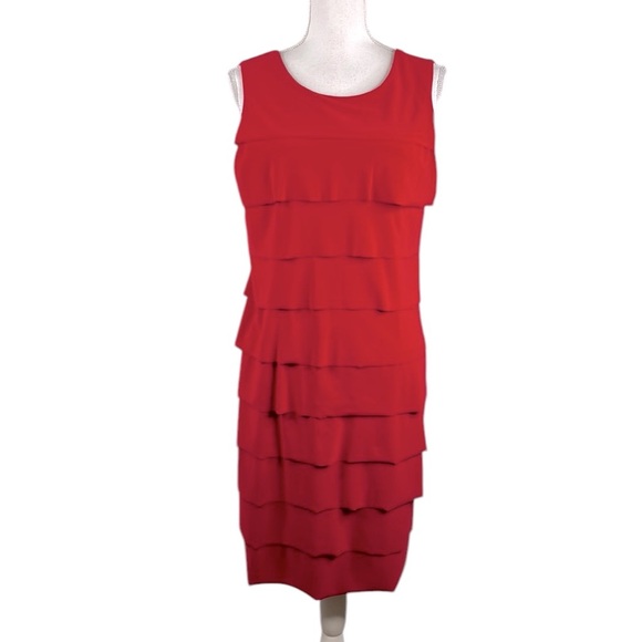 Evan Picone Red Special Occasion Cocktail Layered Sleeveless Midi Dress Size 12 - Picture 1 of 9
